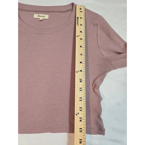 Madewell Ribbed Knit Crop Long Sleeve Top Dusty Rose Mauve M Cotton Modal Blend - Picture 7 of 9